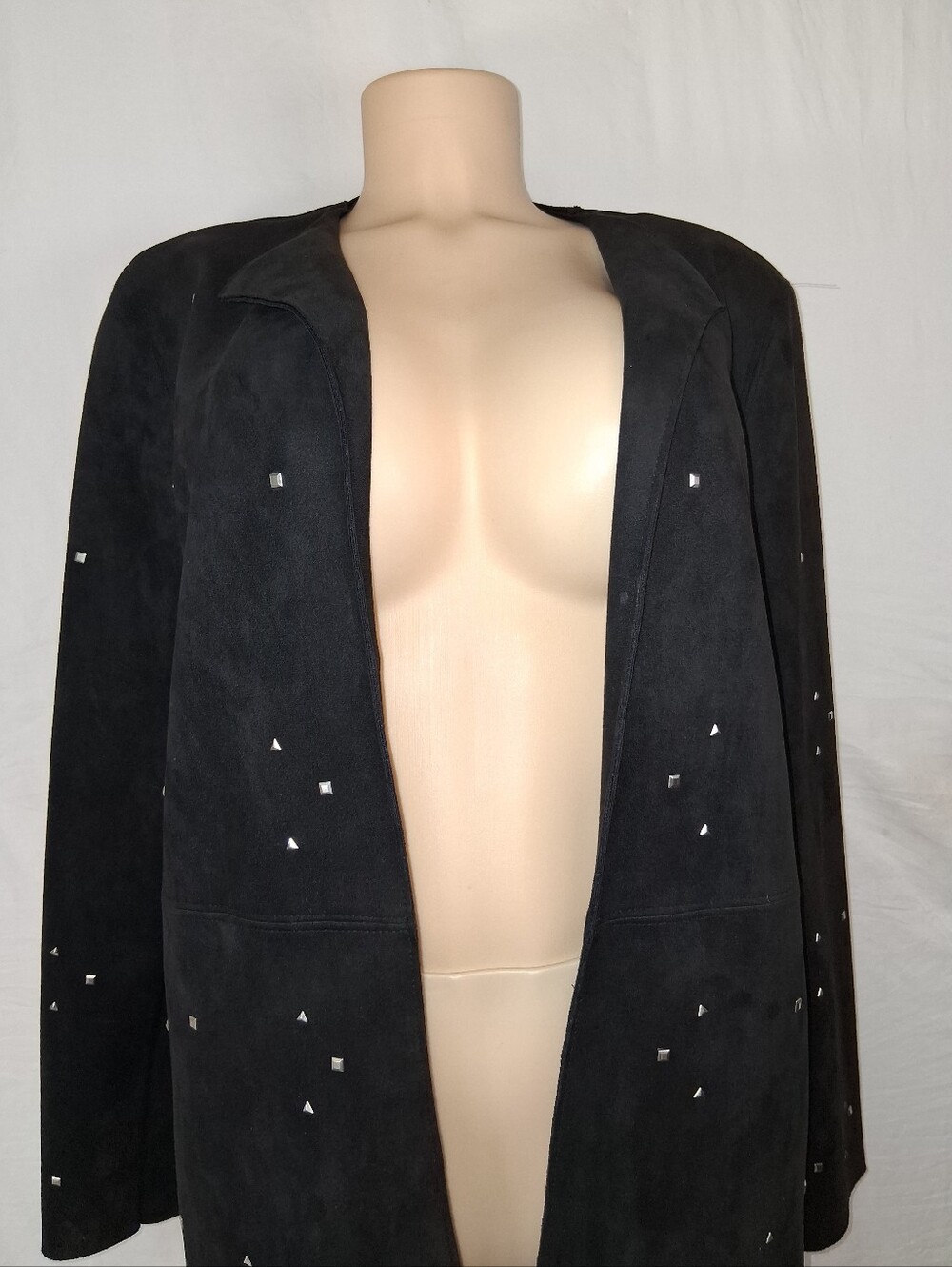 Zara Black Suede Long Trench Coat with Silver Studs - Picture 7 of 17
